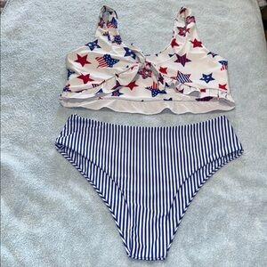 Zaful Star and Stripe Bikini - Red, Blue, White